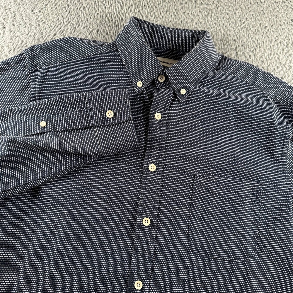 Taylor Stitch Reverse Jacquard Shirt Mens 40 Navy White Microstripe Button‎ Down